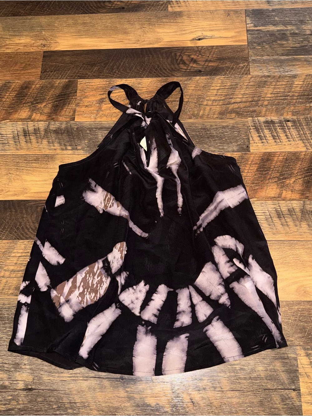 Lucky Brand Black and Pale Pink Tie-Dye Halter Camisole